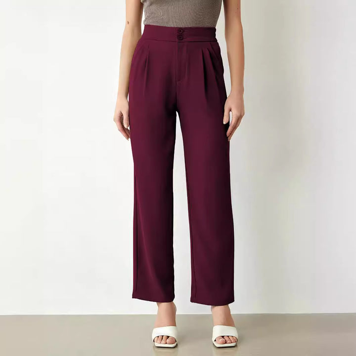 Damen elegante weite Stoffhose mit Bundfalten und hohem Taillenbündchen Drune