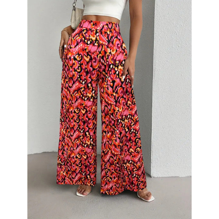 Damen Weite Palazzo-Hosen mit farbenfrohem Muster und hohem Taillenbund Drune