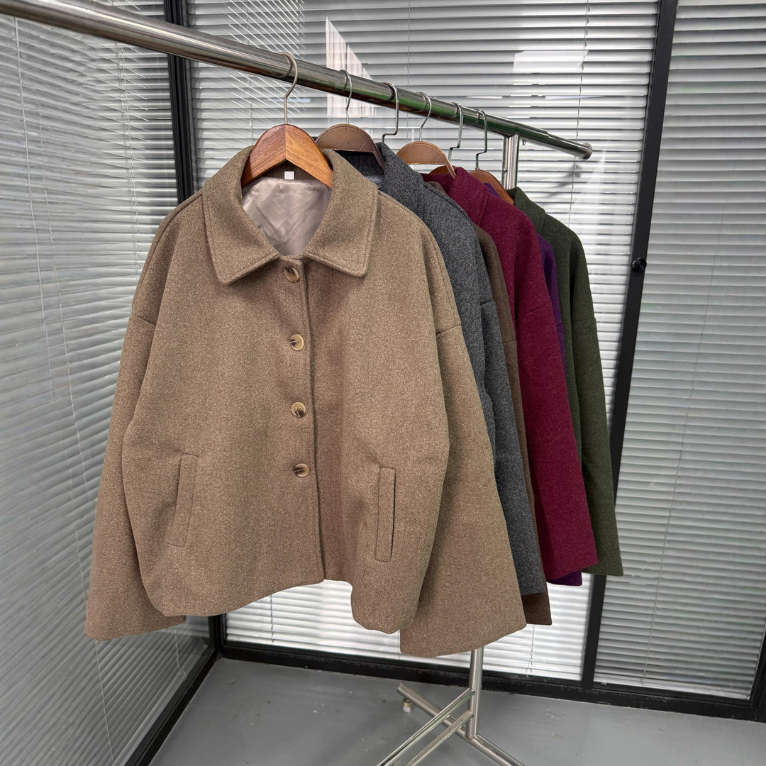 Damen Oversize Wolljacke mit dekorativen Knöpfen Drune