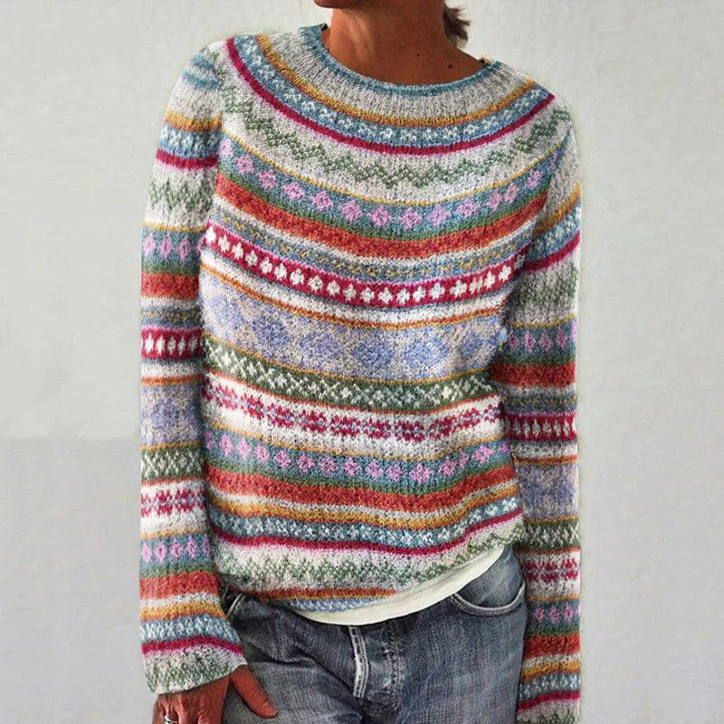 Damen gemütlicher Strickpullover mit buntem Muster und lässigem Schnitt Drune