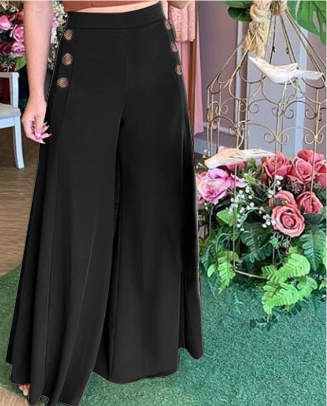 Damen Weite Palazzo-Hose mit Knopfdetails Drune