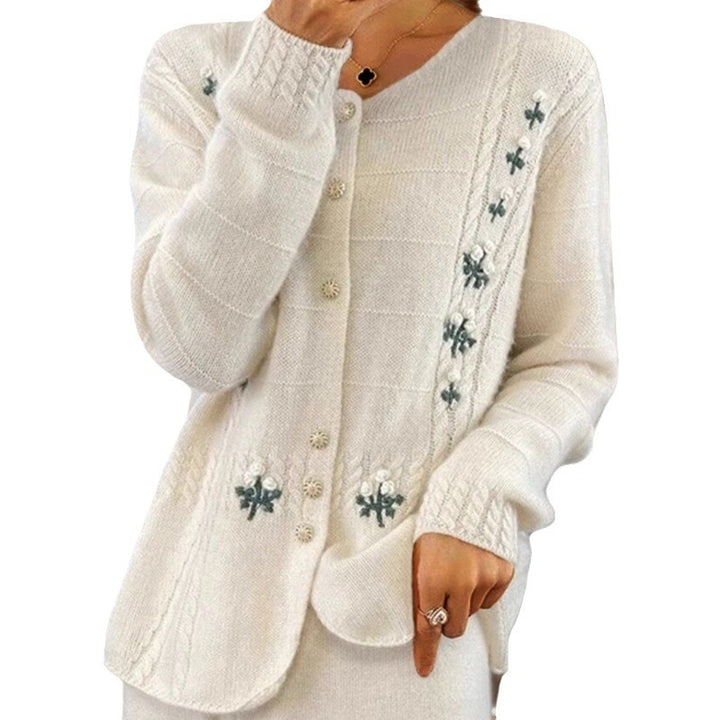 Damen nan Strickcardigan mit floraler Reliefstickerei und Zopfmuster Drune