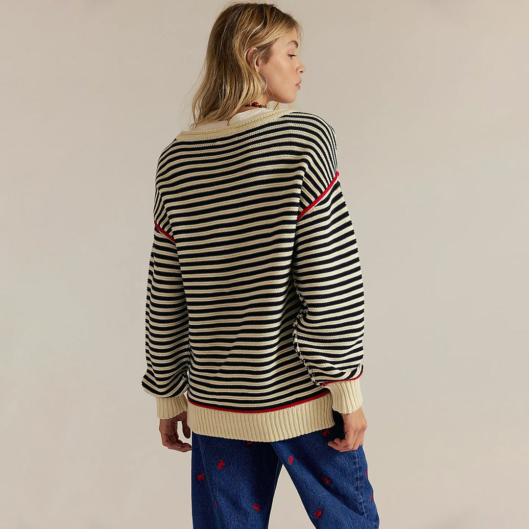 Damen Oversized Strickpullover mit Streifenmuster und lässiger Passform Drune