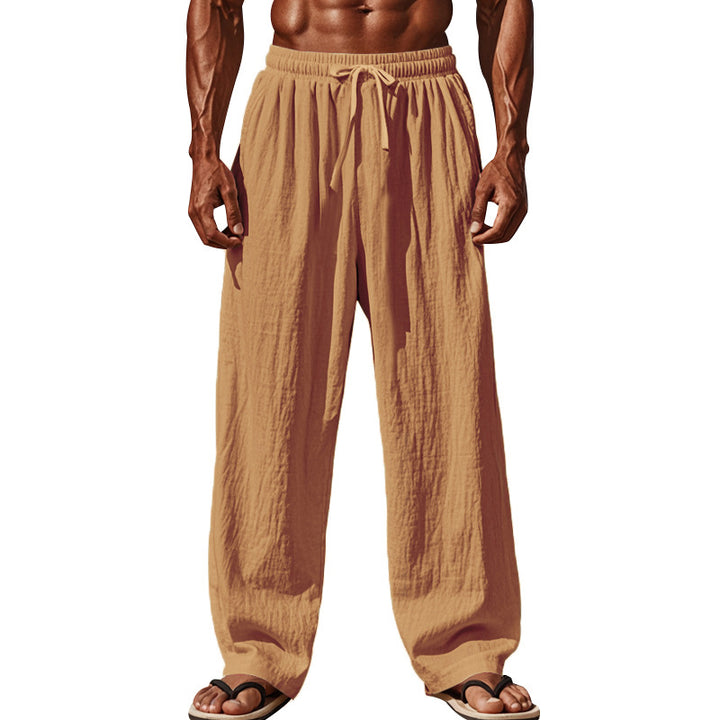 Herren nan luftige Leinen-Sommerhose mit weitem Bein, Faltenfront und elastischem Komfortbund Drune