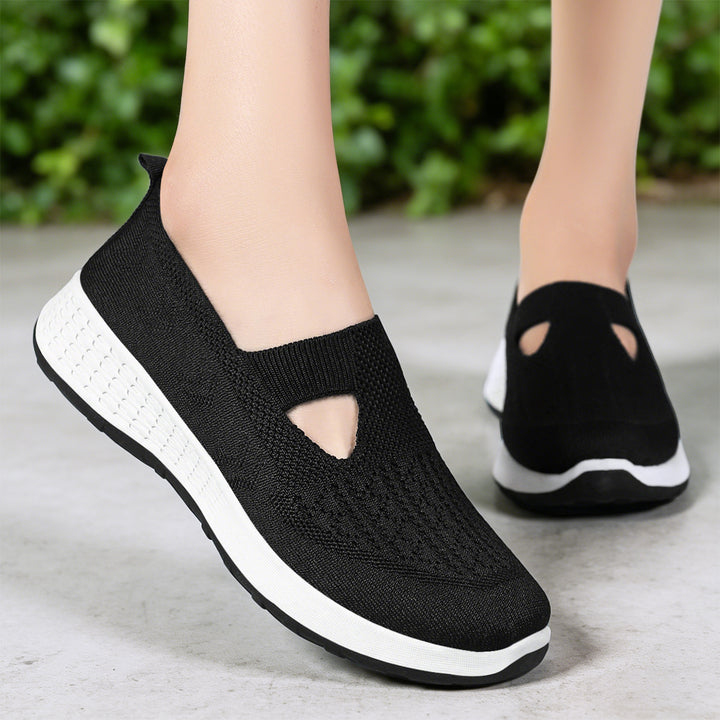 Damen nan gestrickter Slip-On Komfort-Sneaker mit V-Cut, elastischem Einstieg und dämpfender Waben-Zwischensohle Drune