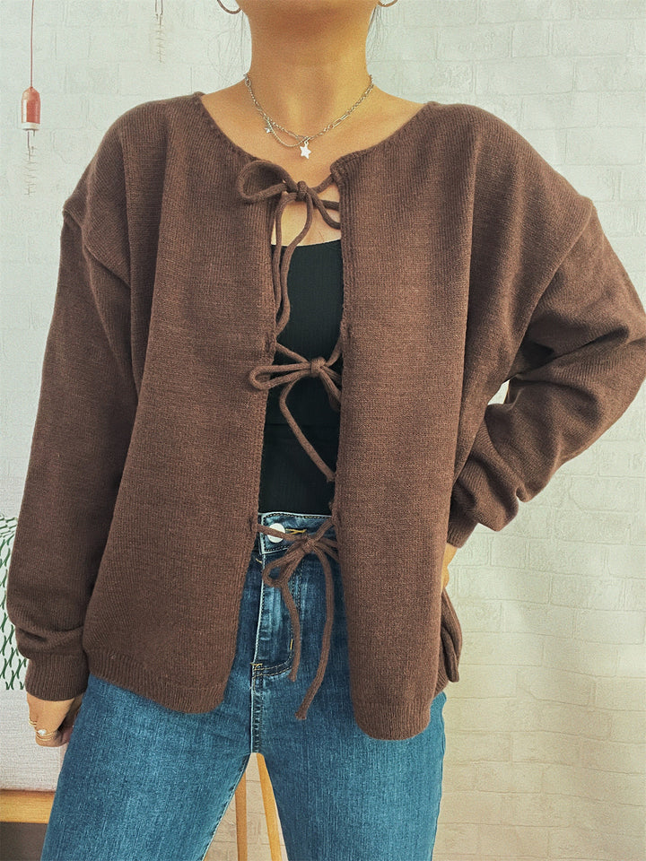 Damen Strickjacke mit dekorativem Schnürdesign und weitem Schnitt Drune