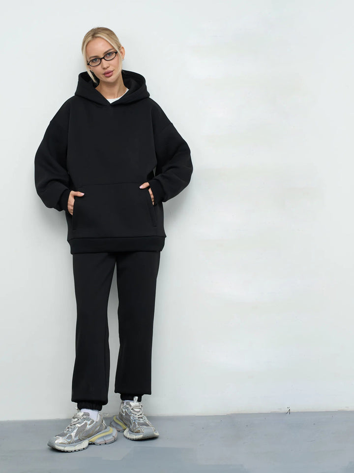Damen gemütliches Sweat-Set mit Kapuze und weitem Schnitt Drune