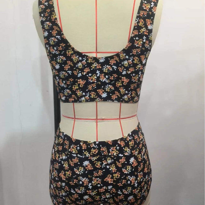 Damen Hochgeschnittenes Bikini-Set mit Blumenmuster Drune