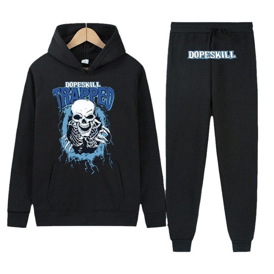 Damen Hoodie und Jogginghose Set mit auffälligem Skelettmotiv Drune