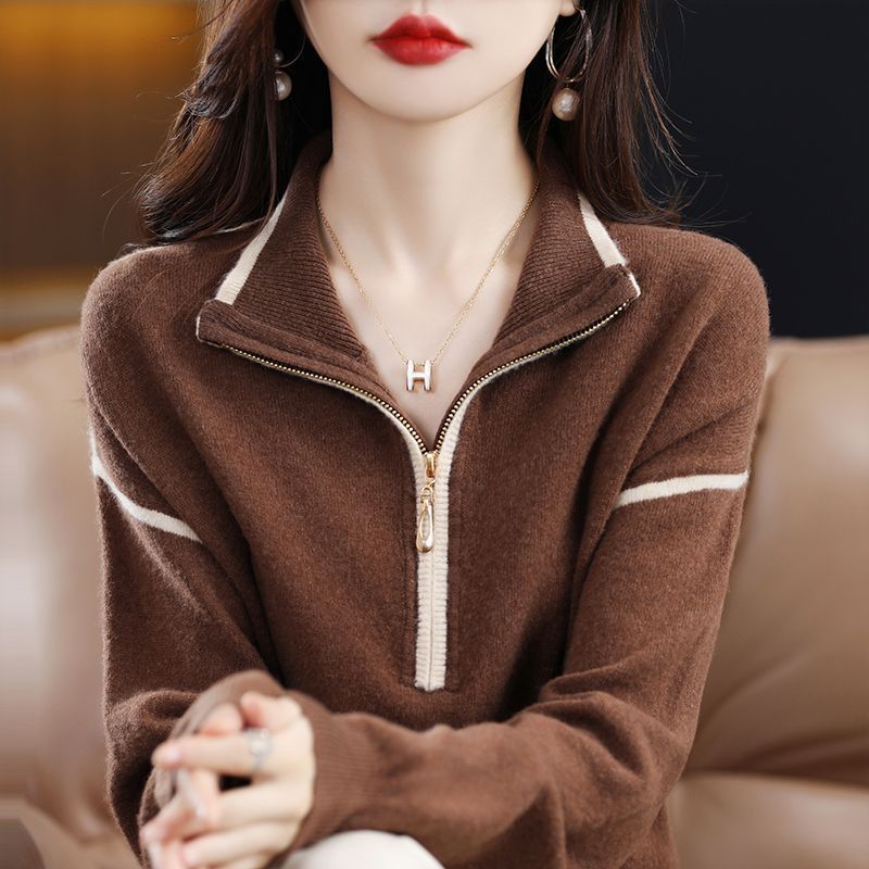 Damen Pullover mit halbem Reißverschluss und feinem Strukturstrick Drune