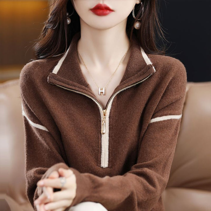 Damen Pullover mit halbem Reißverschluss und feinem Strukturstrick Drune