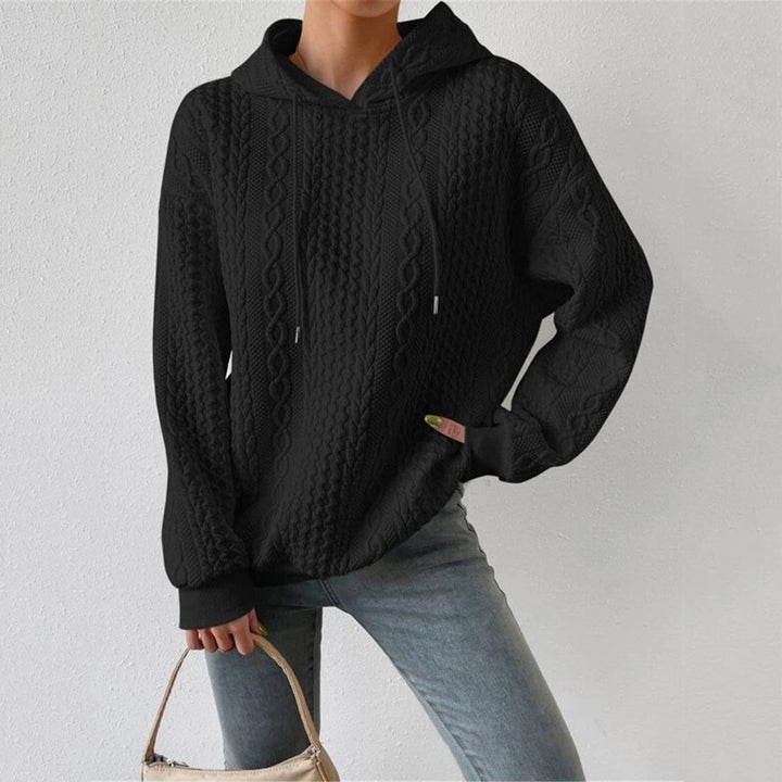 Damen Hochwertiger Strickpullover mit Kapuze und dekorativem Zopfmuster Drune