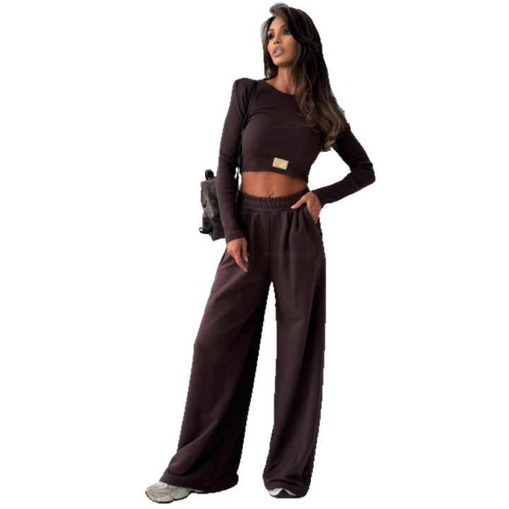 Damen Bequemes Set aus cropped Oberteil und weitem Jogginghose Drune