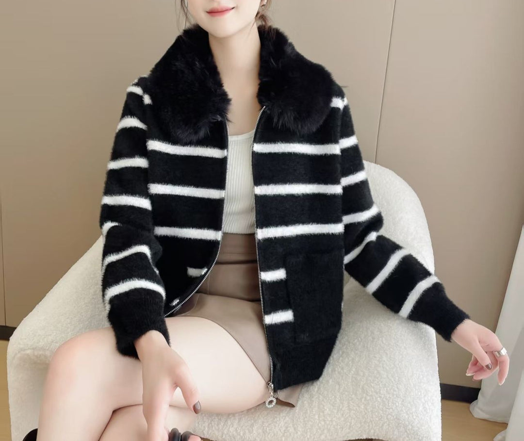 Damen kuschelige Strickjacke mit weich gefüttertem Kragen Drune
