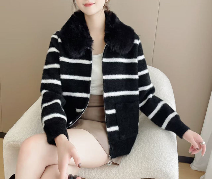 Damen kuschelige Strickjacke mit weich gefüttertem Kragen Drune