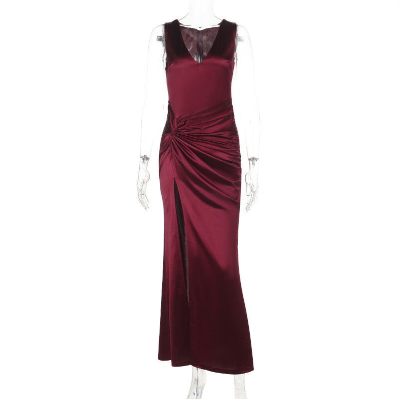 Damen elegantes Maxikleid mit raffiniertem Wickeldesign Drune