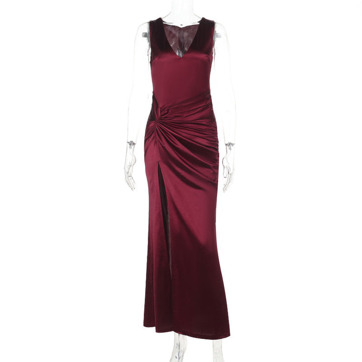 Damen elegantes Maxikleid mit raffiniertem Wickeldesign Drune