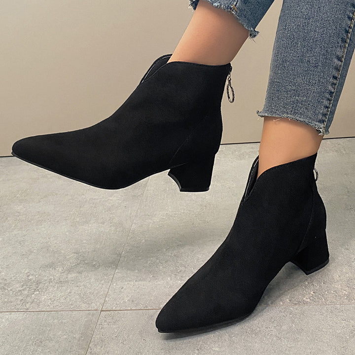 Damen nan spitze Ankleboots mit rückseitigem Zipperring und komfort-Blockabsatz Drune