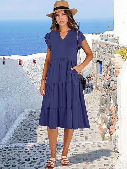 Damen Freizeit-Maxikleid mit überraschenden Rüschendetails und praktischen Taschen Drune