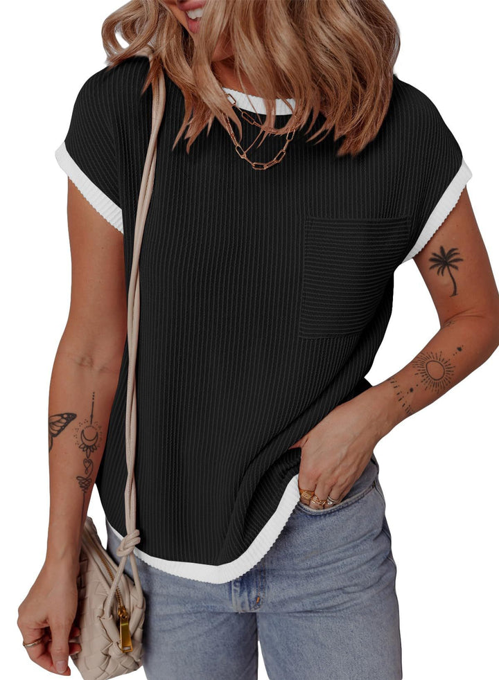 Damen modisches T-Shirt mit strukturiertem Material und Brusttasche Drune