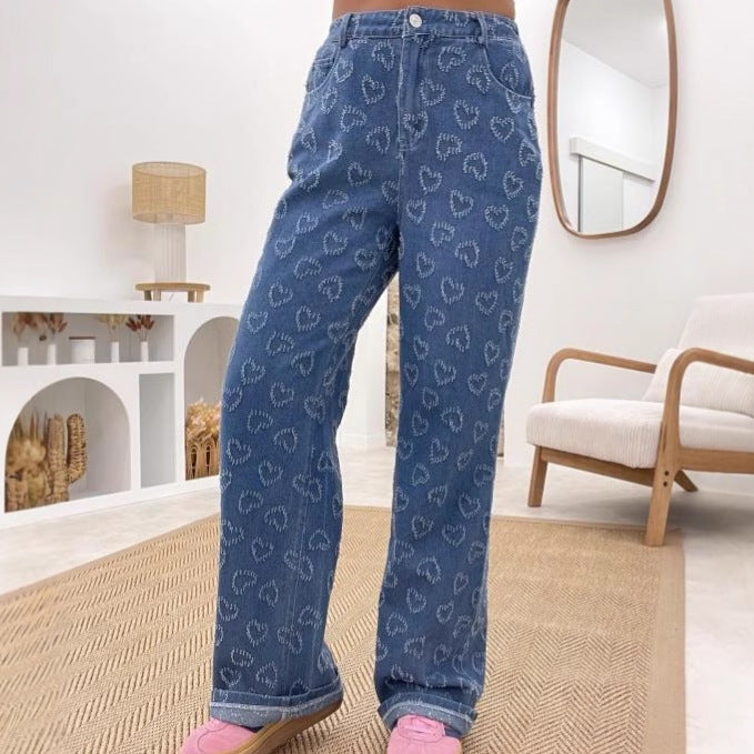 Damen Jeanshose mit floralem Musterdruck Drune