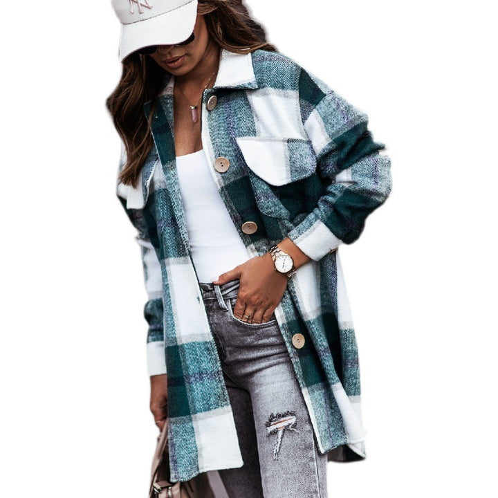Damen Oversized Blazerjacke im karierten Design mit praktischen Taschen und Knopfdetails Drune