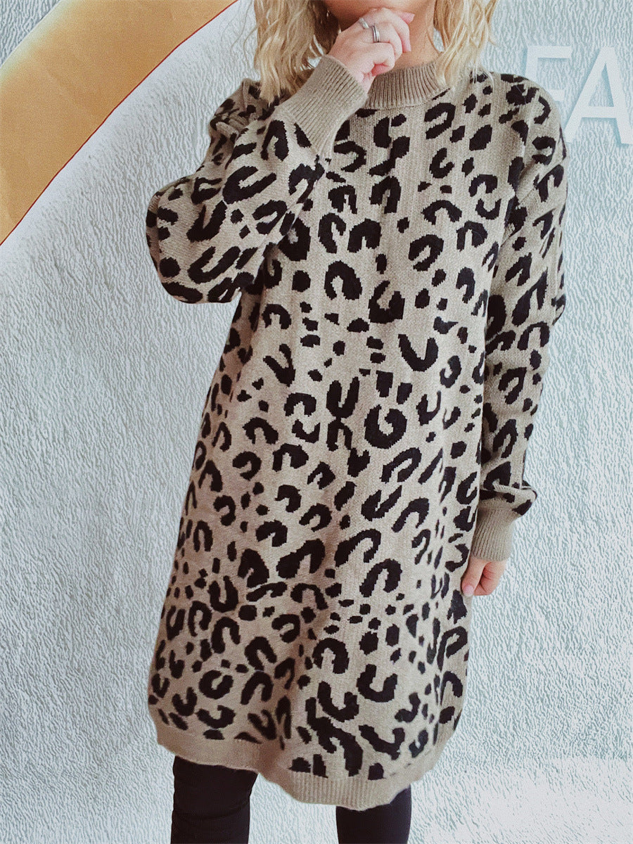 Damen Grobstrickkleid im modernen Leopardenmuster Drune