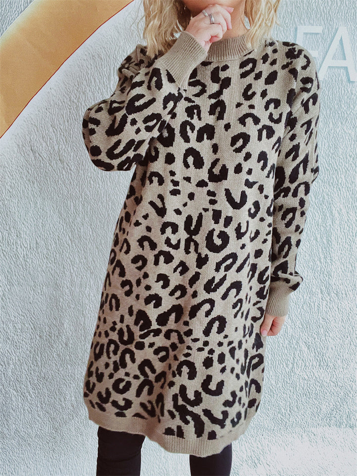 Damen Grobstrickkleid im modernen Leopardenmuster Drune