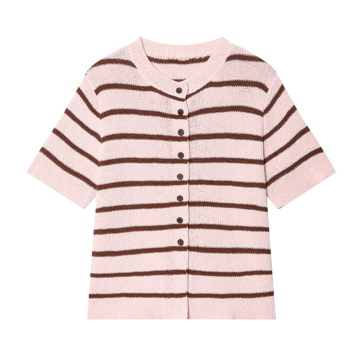Damen Kurzarm Strickjacke mit Streifenmuster Drune