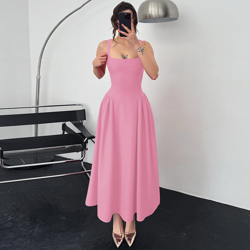Damen Elegantes Abendkleid mit quadratischem Ausschnitt und fließendem Rock Drune