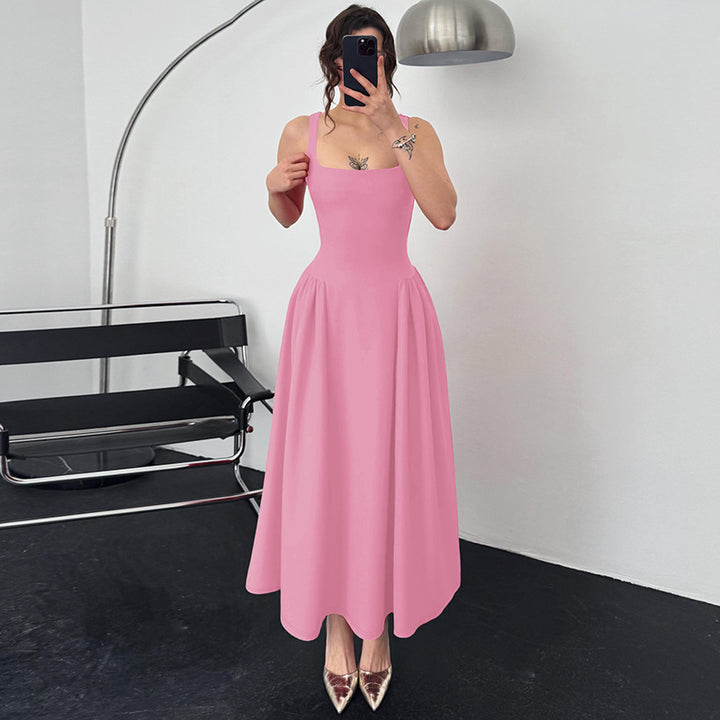 Damen Elegantes Abendkleid mit quadratischem Ausschnitt und fließendem Rock Drune