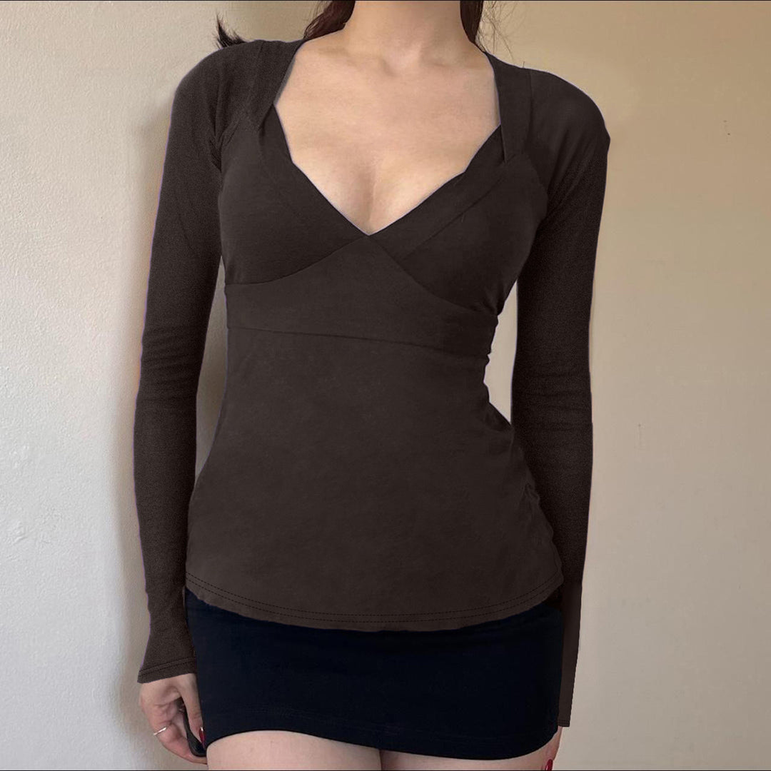 Damen modisches Wickeltop mit V-Ausschnitt und angesagtem Bindedetail Drune