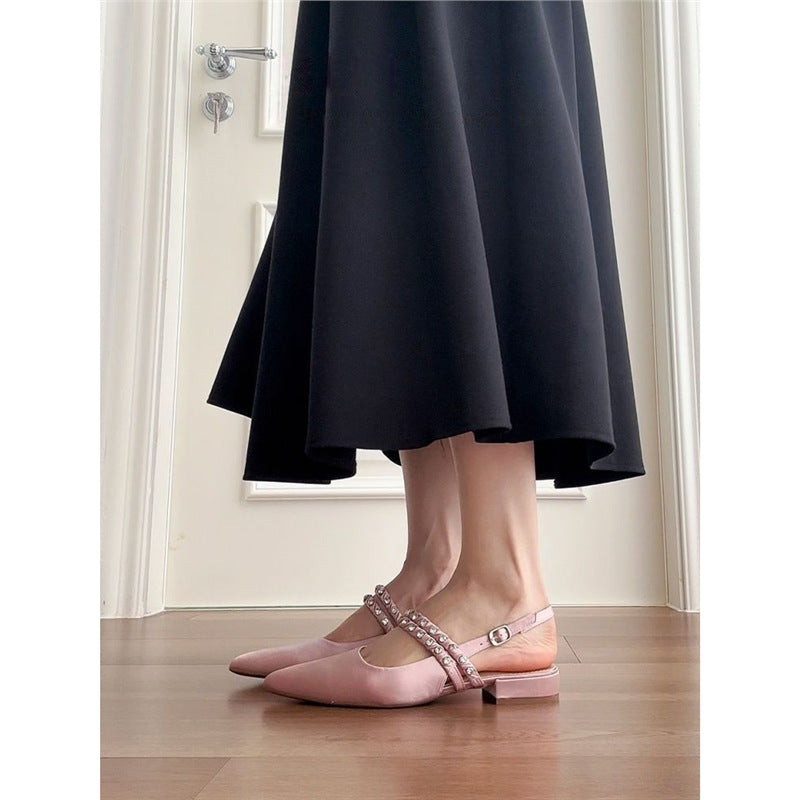 Damen elegante Slingback Ballerinas mit zierlichem Schmuckdetail Drune