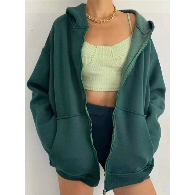 Damen nan oversized Kapuzenjacke mit Reißverschluss und Kängurutaschen Drune