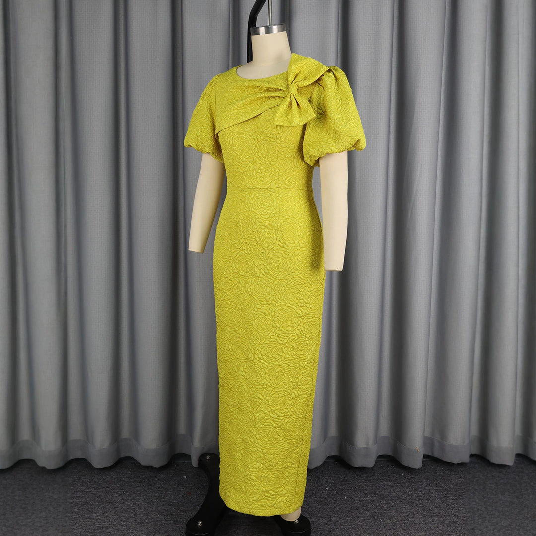Damen elegantes Maxikleid mit voluminösen Puffärmeln und raffiniertem Schleifendetail Drune