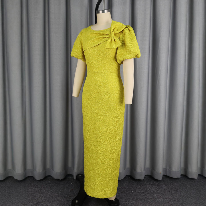 Damen elegantes Maxikleid mit voluminösen Puffärmeln und raffiniertem Schleifendetail Drune