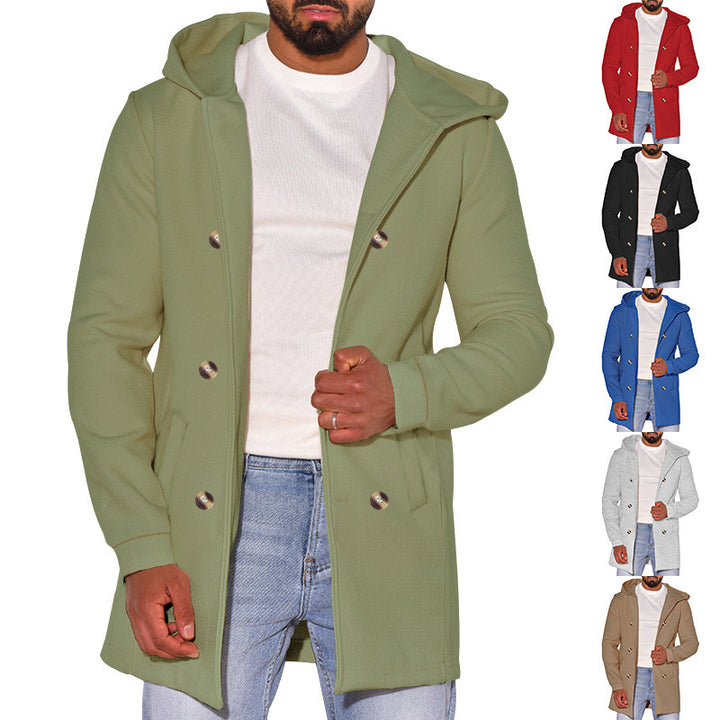 Herren modische Jacke mit Kapuze und doppelter Knopfleiste Drune