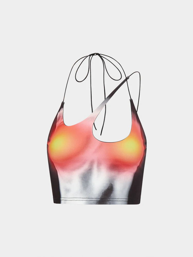 Damen Crop-Top mit asymmetrischem Trägerdesign und lebhaftem Grafikdruck Drune