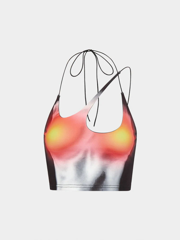 Damen Crop-Top mit asymmetrischem Trägerdesign und lebhaftem Grafikdruck Drune