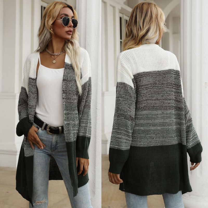Damen lässiger Strickcardigan mit blockierendem Design und weiten Ärmeln Drune