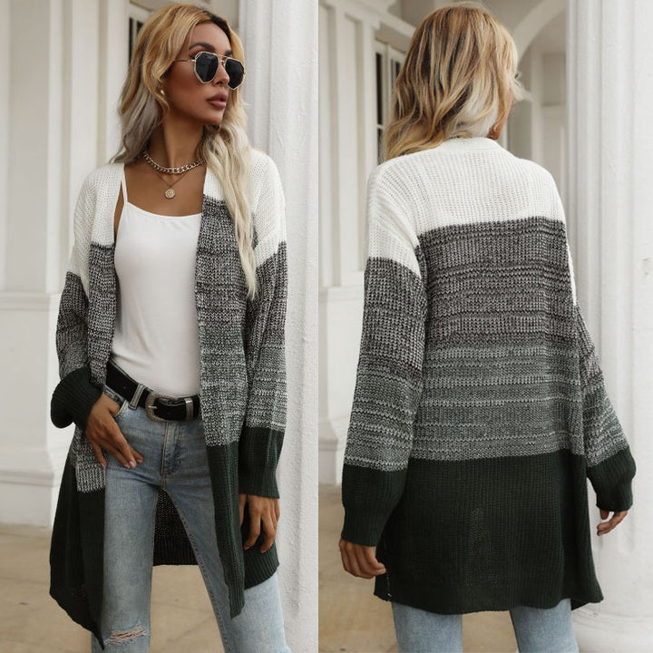 Damen lässiger Strickcardigan mit blockierendem Design und weiten Ärmeln Drune