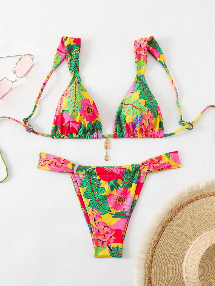 Damen Triangel-Bikini mit verspieltem Mustermix Drune