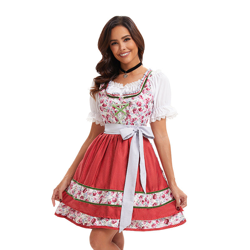 Damen nan verspieltes Trachtenkleid mit floral bestickter Korsage, geschnürter Taille und kurzstufigem Rock Drune