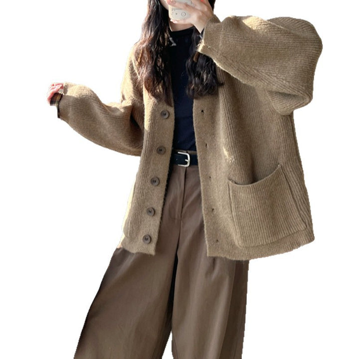 Damen Grobstrickjacke mit eleganten Knopfdetails und praktischen Taschen Drune