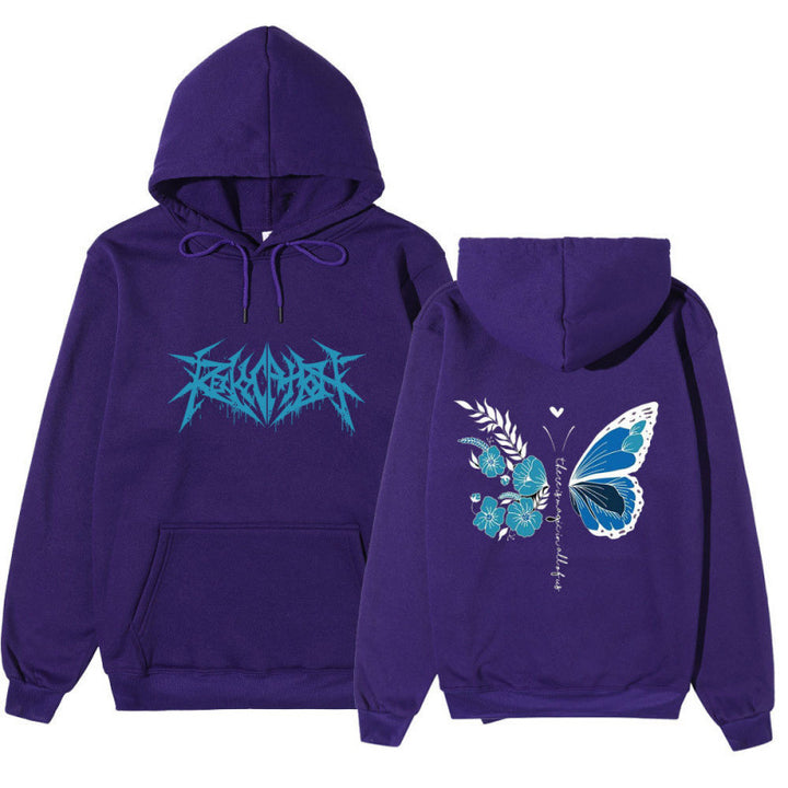 Damen Kapuzenpullover mit einzigartigem Schmetterlings- und Blumenmotiv Drune