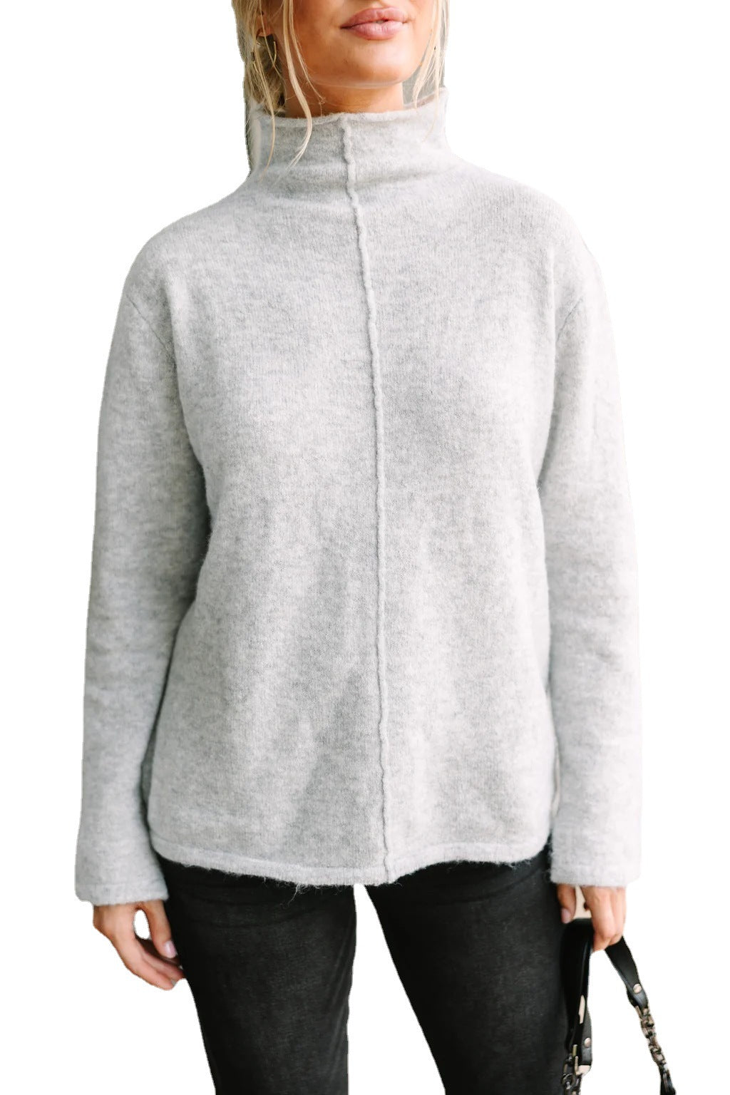 Damen eleganter Pullover mit hohem Kragen und weichem Feinstrick Drune