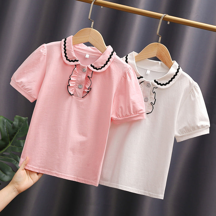 Damen T-Shirt mit dekorativem Rüschenausschnitt Drune