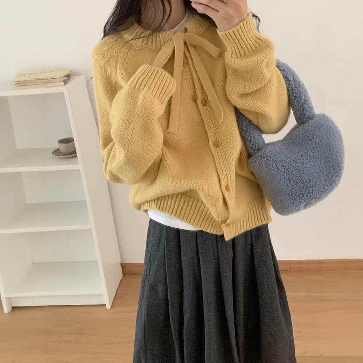 Damen Kürzer Strickcardigan mit Schleifenband und leichtem Material Drune