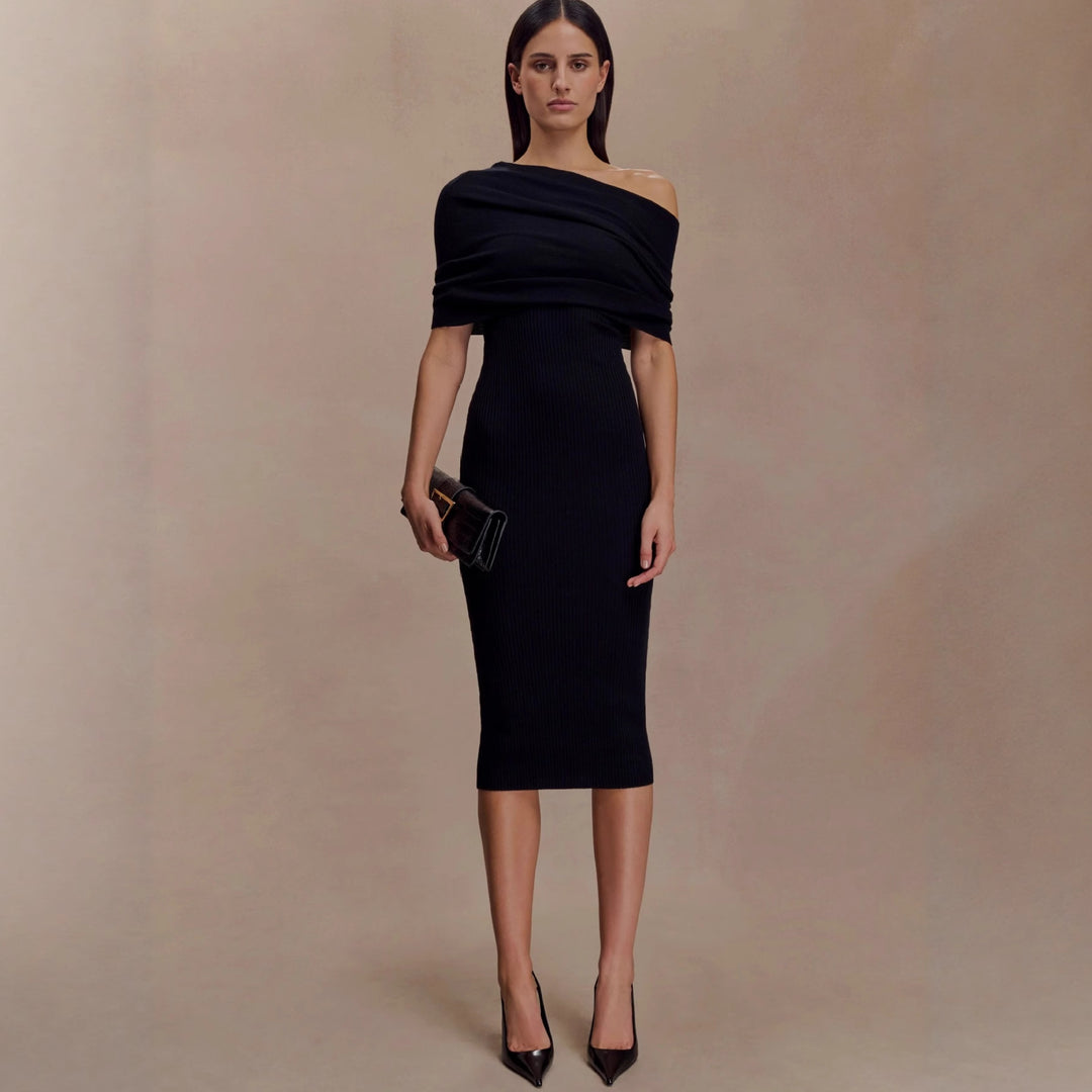 Damen elegantes Strickkleid mit off-shoulder Design Drune