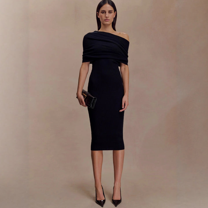 Damen elegantes Strickkleid mit off-shoulder Design Drune